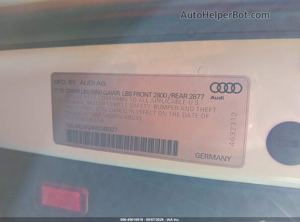 WAUM2AF24KN049327 2019 AUDI OTHER White Вид підкапотного простору