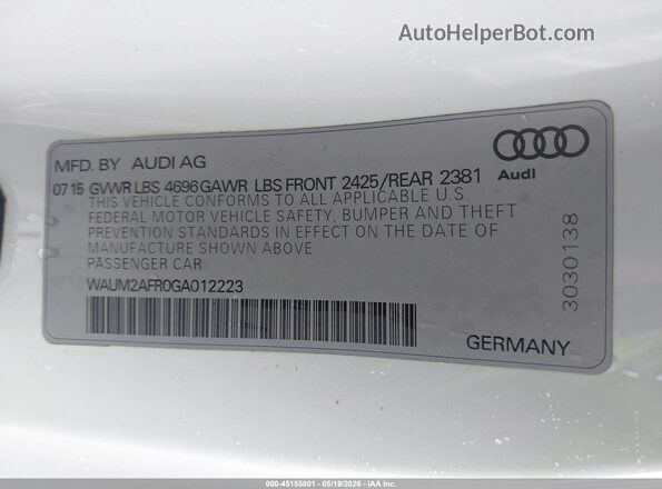 WAUM2AFR0GA012223 2016 AUDI A5 White Engine compartment view