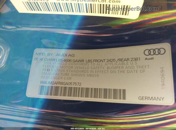 WAUM2AFR8GA057572 2016 AUDI A5 Black Vista del compartimento del motor