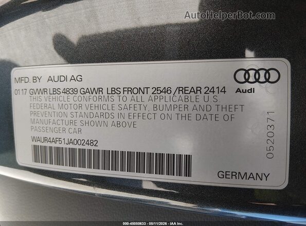 WAUR4AF51JA002482 2018 AUDI S5 Silver Engine compartment view