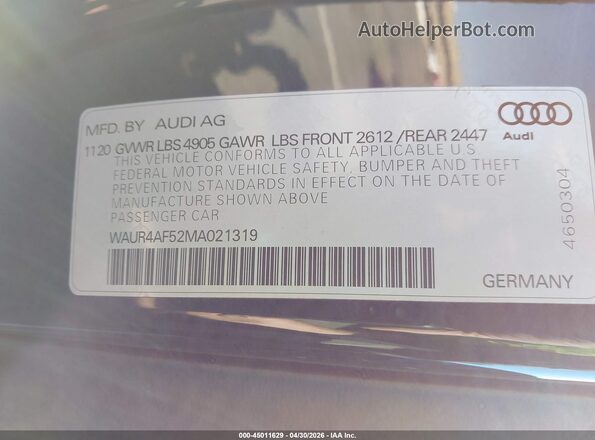 WAUR4AF52MA021319 2021 AUDI S5 Черный Вид подкапотного пространства