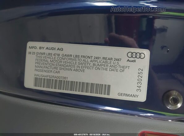 WAUSAAF52RA007261 2024 AUDI A5 Blue Вид підкапотного простору