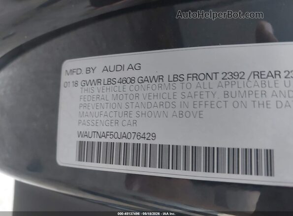 WAUTNAF50JA076429 2018 AUDI A5 Black Շարժիչի բաժամունքի տեսք