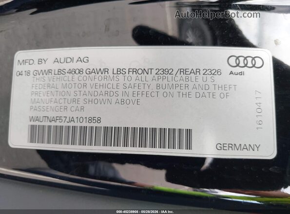 WAUTNAF57JA101858 2018 AUDI A5 Black ძრავის განყოფილების ხედი