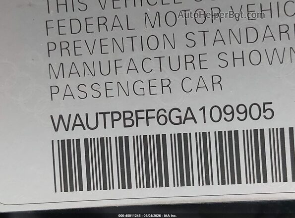 WAUTPBFF6GA109905 2016 AUDI OTHER Black Vista del compartimento del motor