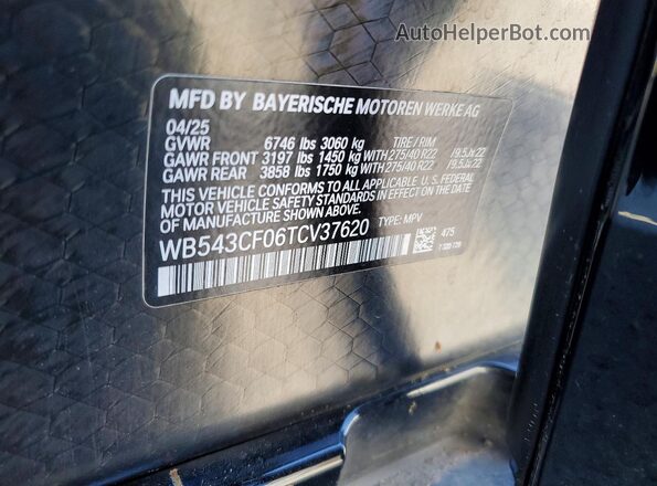 WB543CF06TCV37620 2026 BMW IX Black Вид наклейки з VIN-кодом