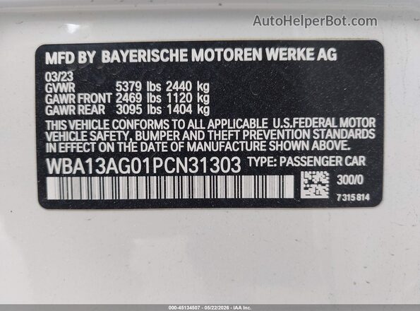 WBA13AG01PCN31303 2023 BMW 5 SERIES White Widok komory silnika