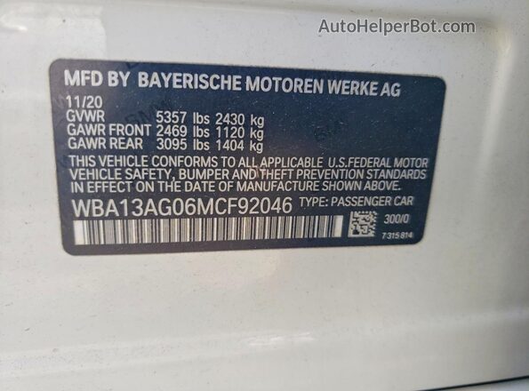 WBA13AG06MCF92046 2021 BMW 5 SERIES White Widok komory silnika