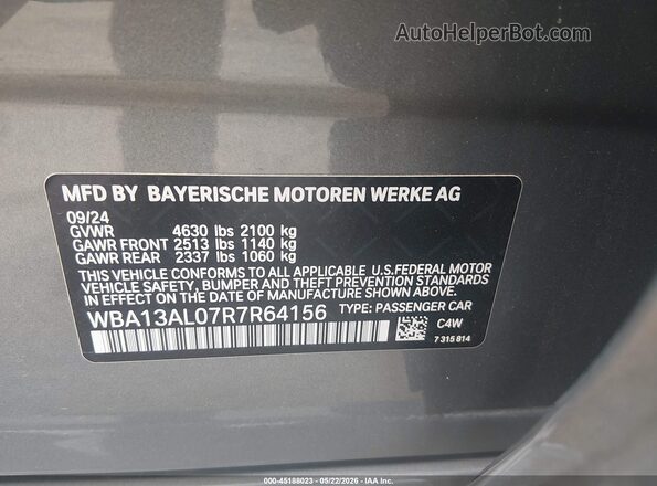WBA13AL07R7R64156 2024 BMW M2 Gray Շարժիչի բաժամունքի տեսք