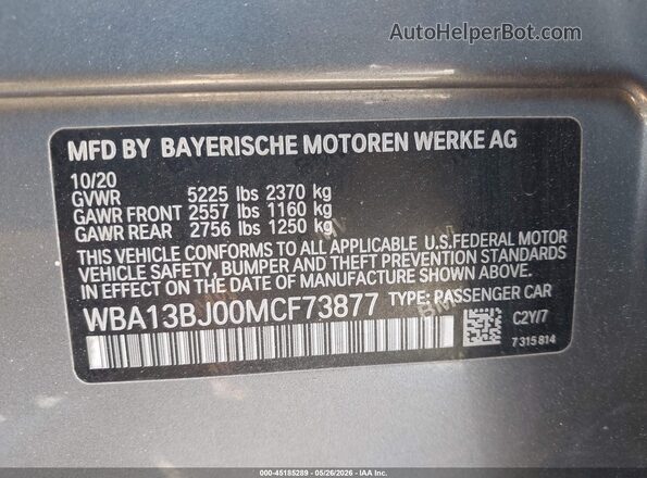 WBA13BJ00MCF73877 2021 BMW 7 SERIES Gray 