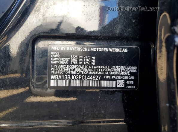 WBA13BJ03PCL44627 2023 BMW 5 SERIES Black Vista de la etiqueta del VIN