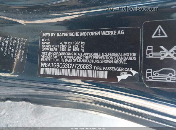 WBA1G9C53GV726683 2016 BMW 2 SERIES Blue Widok komory silnika