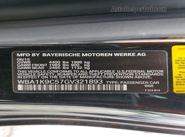WBA1K9C57GV321893 2016 BMW 2 SERIES Black Вид підкапотного простору