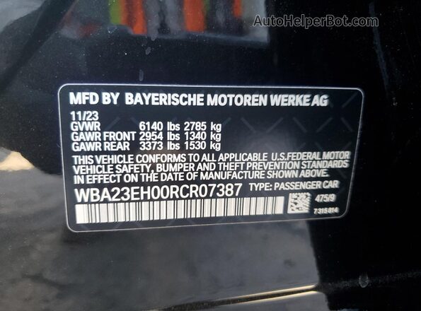 WBA23EH00RCR07387 2024 BMW 7 SERIES Black VIN sticker view