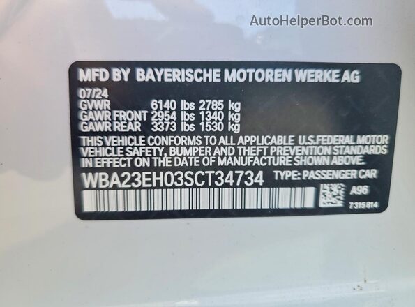 WBA23EH03SCT34734 2025 BMW 7 SERIES White Вид підкапотного простору
