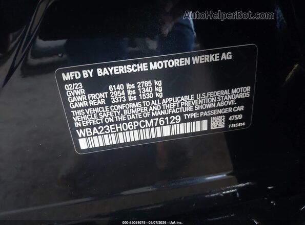 WBA23EH06PCM76129 2023 BMW 7 SERIES Black ძრავის განყოფილების ხედი