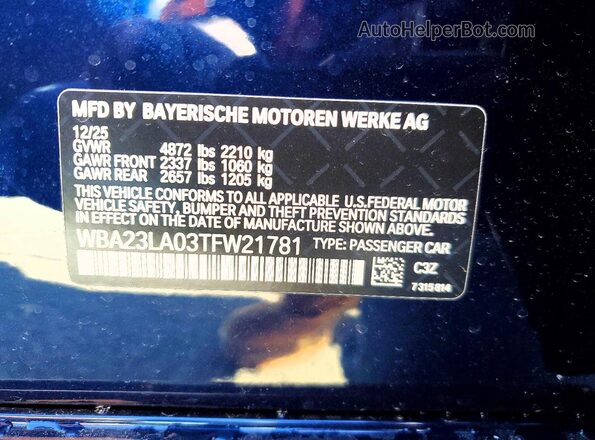 WBA23LA03TFW21781 2026 BMW 3 SERIES Blue Engine compartment view