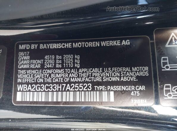WBA2G3C33H7A25523 2017 BMW 2 SERIES Black Вид підкапотного простору