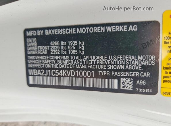 WBA2J1C54KVD10001 2019 BMW 7 SERIES White 