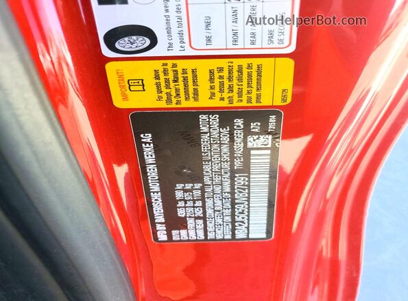 WBA2J5C59JVB27991 2018 BMW M2 Красный Вид наклейки с VIN-кодом