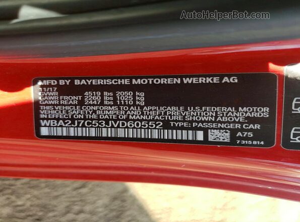 WBA2J7C53JVD60552 2018 BMW M2 Red Вид підкапотного простору