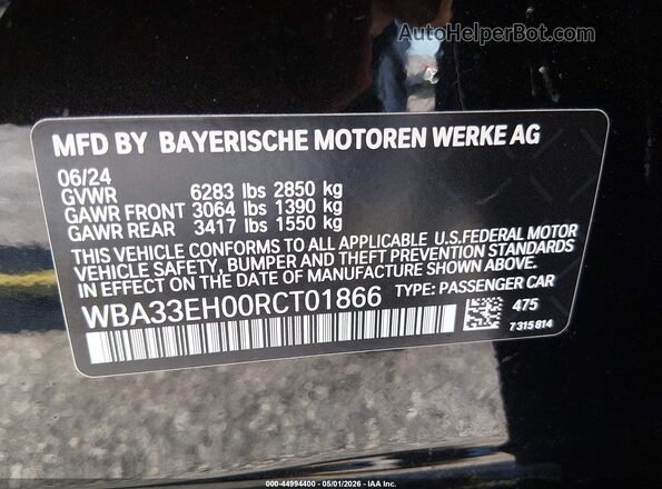 WBA33EH00RCT01866 2024 BMW 7 SERIES Black Engine compartment view