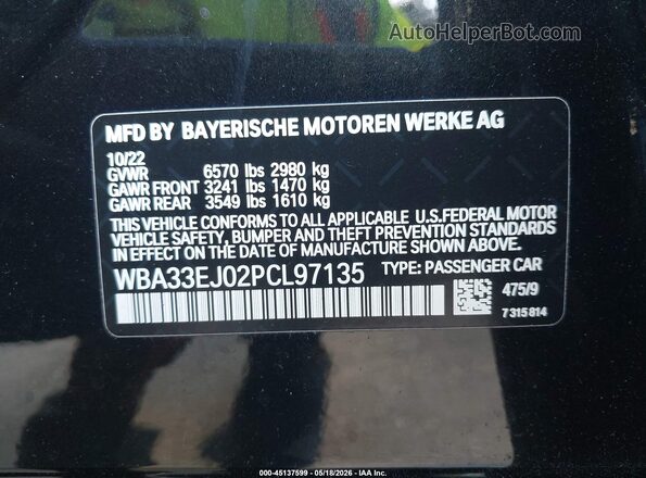 WBA33EJ02PCL97135 2023 BMW 7 SERIES Black Vista del compartimento del motor