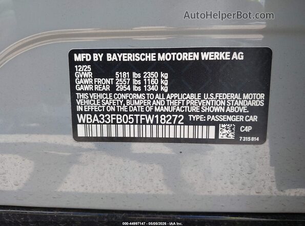 WBA33FB05TFW18272 2026 BMW 4 SERIES Gray Engine compartment view
