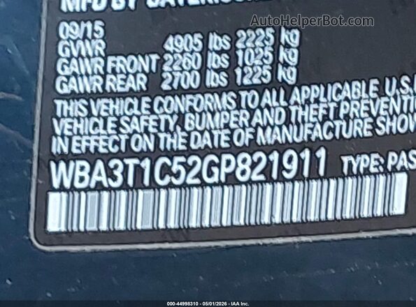 WBA3T1C52GP821911 2016 BMW 4 SERIES Blue Vista del compartimento del motor