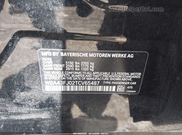 WBA43FJ02TCV65487 2026 BMW 5 SERIES Black ძრავის განყოფილების ხედი