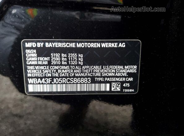 WBA43FJ05RCS86883 2024 BMW 5 SERIES Черный Вид наклейки с VIN-кодом