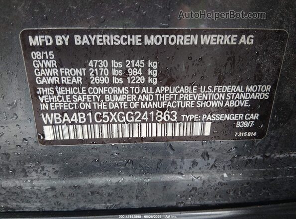 WBA4B1C5XGG241863 2016 BMW 4 SERIES Gray Widok komory silnika