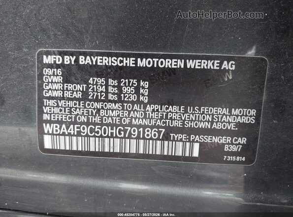 WBA4F9C50HG791867 2017 BMW 4 SERIES Серый Вид подкапотного пространства