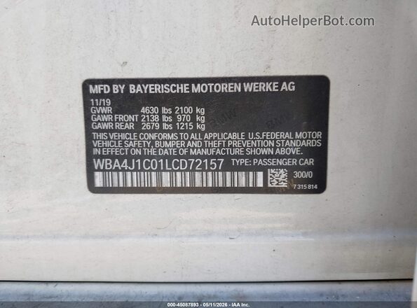 WBA4J1C01LCD72157 2020 BMW 4 SERIES White Engine compartment view
