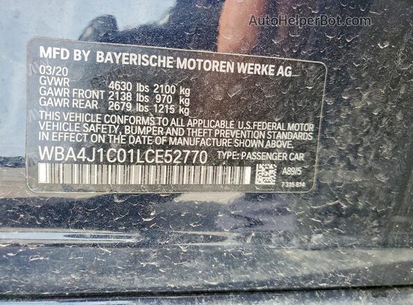 WBA4J1C01LCE52770 2020 BMW 4 SERIES Blue Вид підкапотного простору