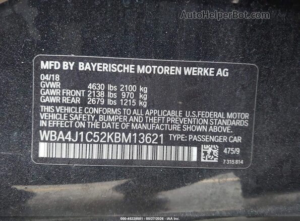 WBA4J1C52KBM13621 2019 BMW 7 SERIES Черный 