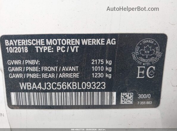 WBA4J3C56KBL09323 2019 BMW 7 SERIES White 