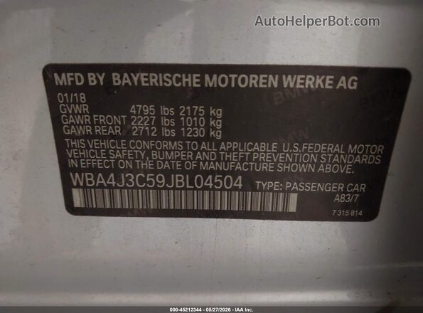 WBA4J3C59JBL04504 2018 BMW 4 SERIES Silver Engine compartment view