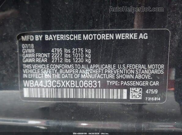 WBA4J3C5XKBL06831 2019 BMW 7 SERIES Black Շարժիչի բաժամունքի տեսք
