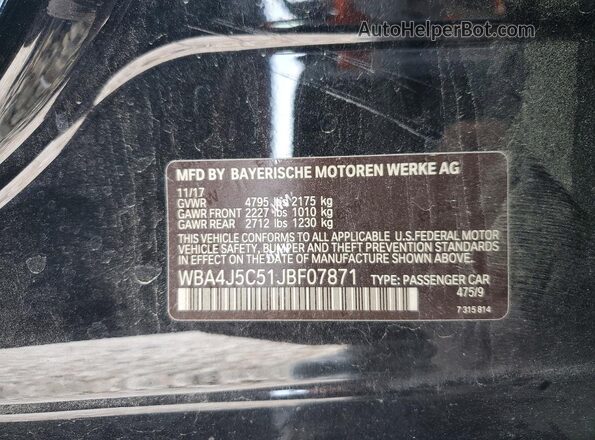 WBA4J5C51JBF07871 2018 BMW 4 SERIES Black VIN կոդի պիտակի տեսք