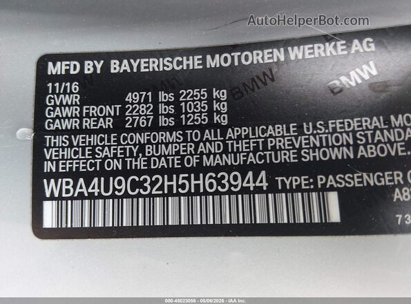 WBA4U9C32H5H63944 2017 BMW 4 SERIES Silver Vista del compartimento del motor