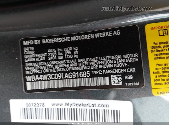 WBA4W3C09LAG91685 2020 BMW 4 SERIES Gray Շարժիչի բաժամունքի տեսք