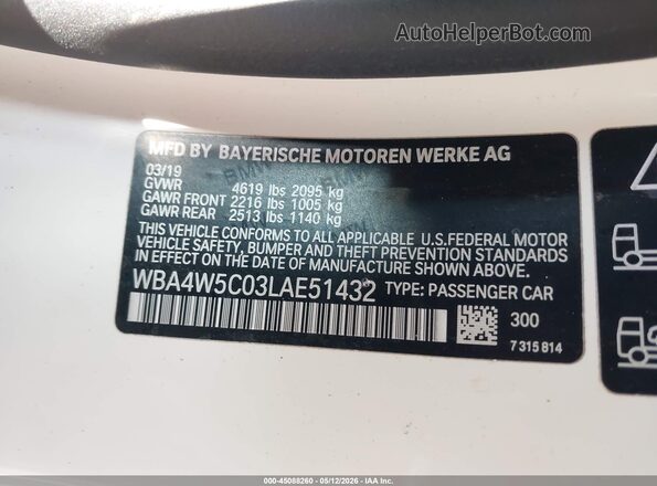 WBA4W5C03LAE51432 2020 BMW 7 SERIES White ძრავის განყოფილების ხედი