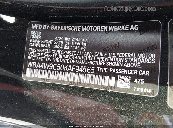 WBA4W9C50KAF94565 2019 BMW 4 SERIES Black Engine compartment view