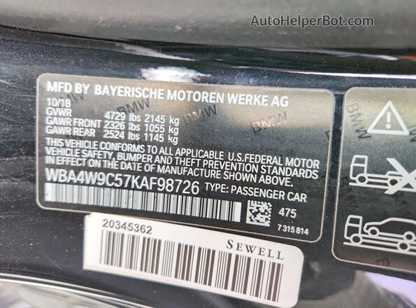 WBA4W9C57KAF98726 2019 BMW 7 SERIES Black 