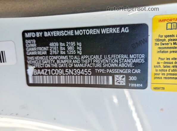 WBA4Z1C09L5N39455 2020 BMW OTHER White 