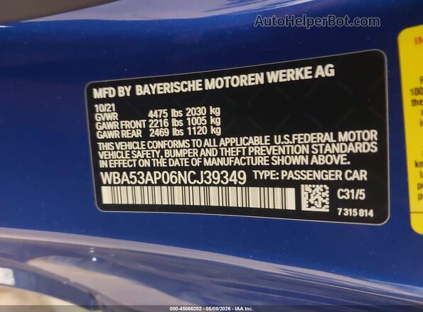 WBA53AP06NCJ39349 2022 BMW 7 SERIES Blue Engine compartment view