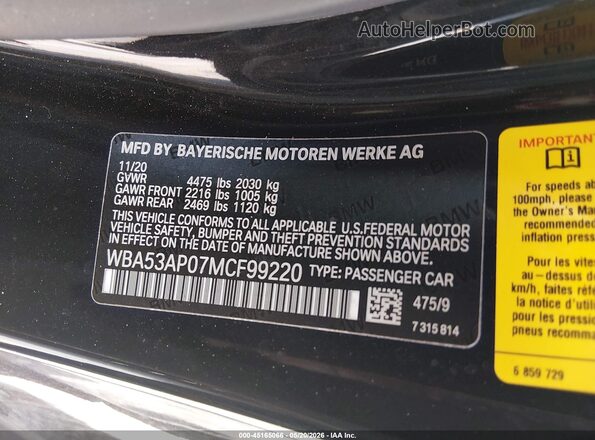 WBA53AP07MCF99220 2021 BMW 7 SERIES Black ძრავის განყოფილების ხედი