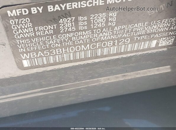 WBA53BH00MCF08129 2021 BMW 5 SERIES Gray ძრავის განყოფილების ხედი