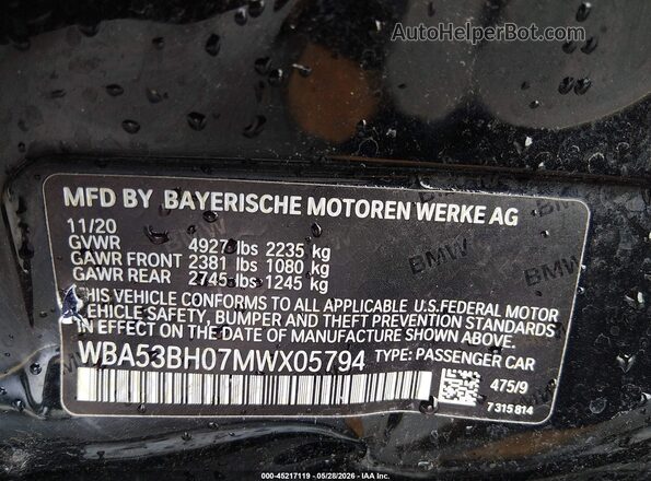WBA53BH07MWX05794 2021 BMW 5 SERIES Black Вид підкапотного простору